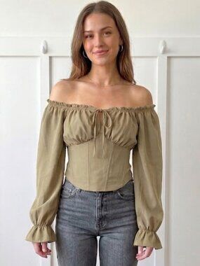 Scarlet Darkness Siz Large Tan Corset Top Blouse Whimsigoth Festival Rave Witchy